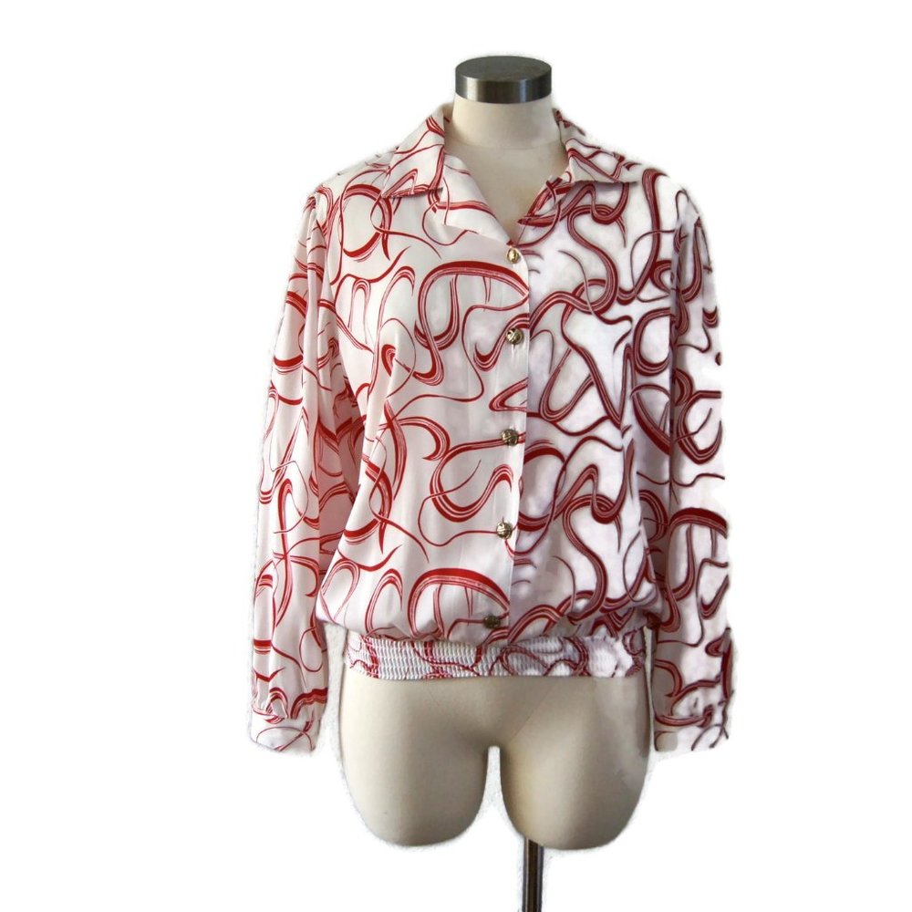 Vintage Toni Marie For Sissies Sportswear Blouse Red And White Elastic Waist Ban